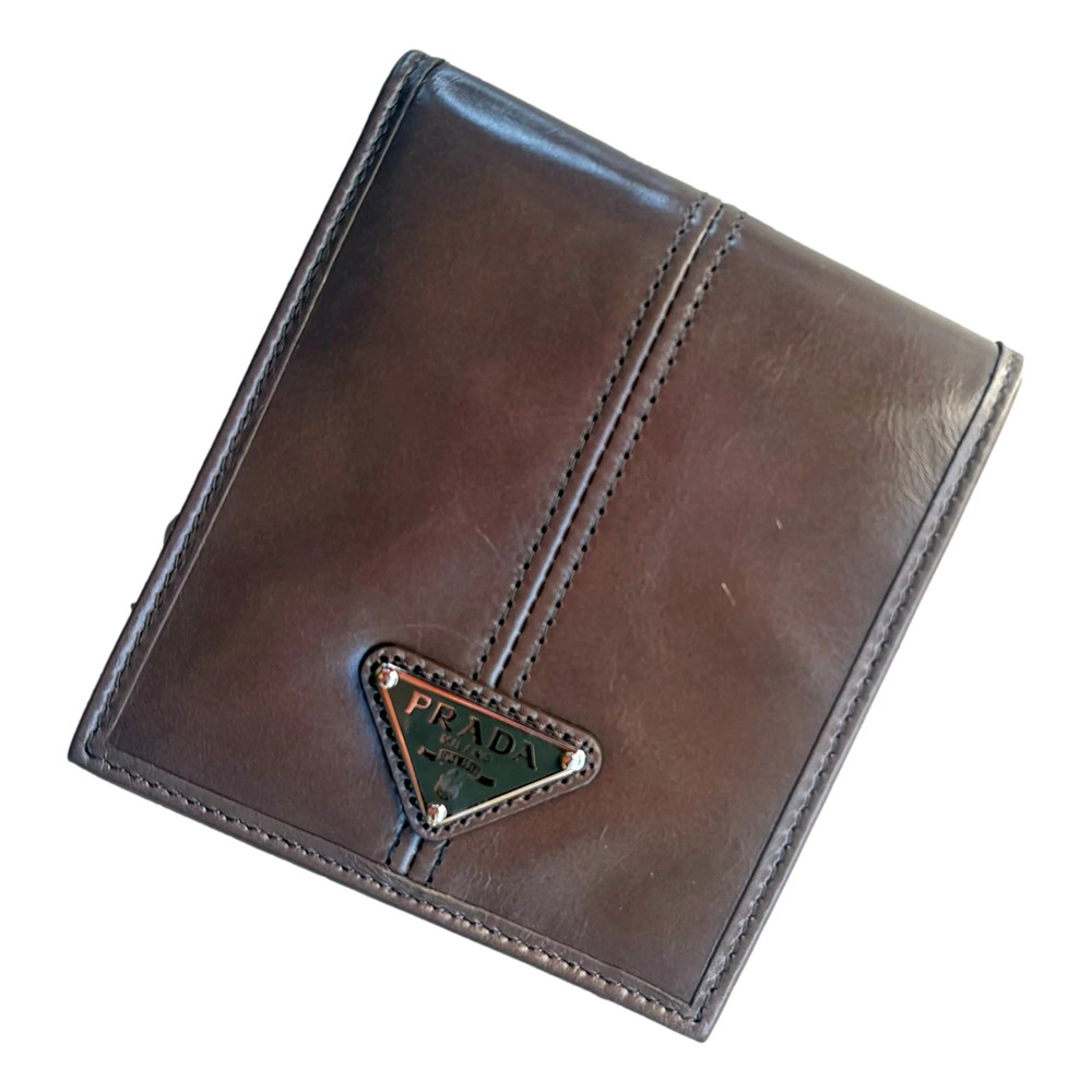 Prada Soft Lux Leather Triangle Logo Bifold Wallet Argilla
